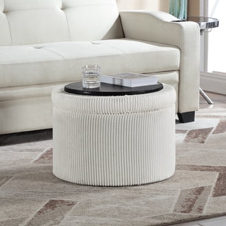 Ada Footstool Ottoman, Channel Tufted Gray Faux Leather, 19 Inch