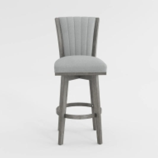 Core Set of 2 Swivel Counter Stool Chairs, Gray, Channel Tufted Velvet