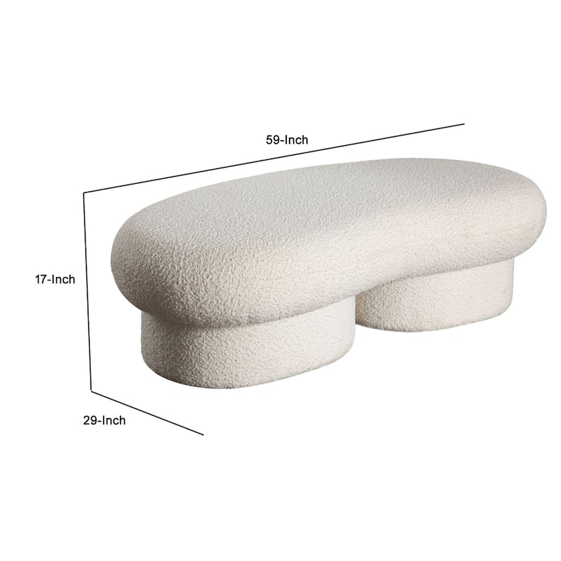 Curved Accent Bench, Solid Wood Frame, Soft Ivory Boucle Upholstery, 59 Inch