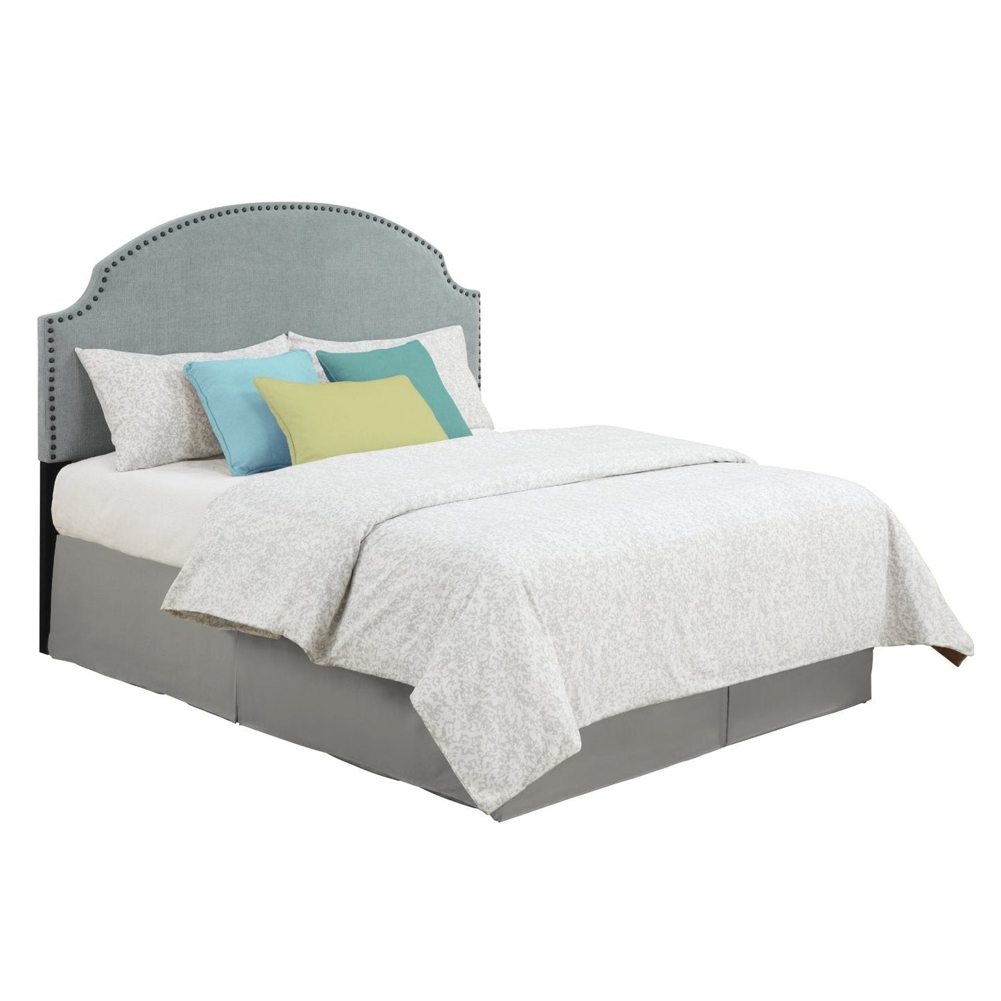 Full / Queen size Nailhead Upholstered Headboard in Soft Turquoise Linen Fabric