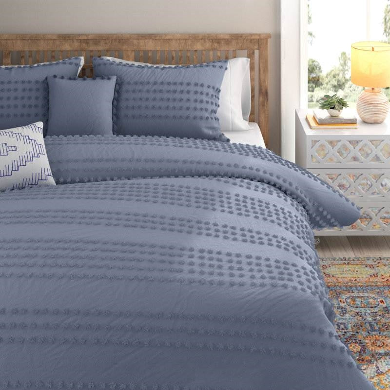 Full/Queen size 5-Piece 100-Percent Cotton Clip Dot Comforter Set in Denim Blue — Chic Home-Decor