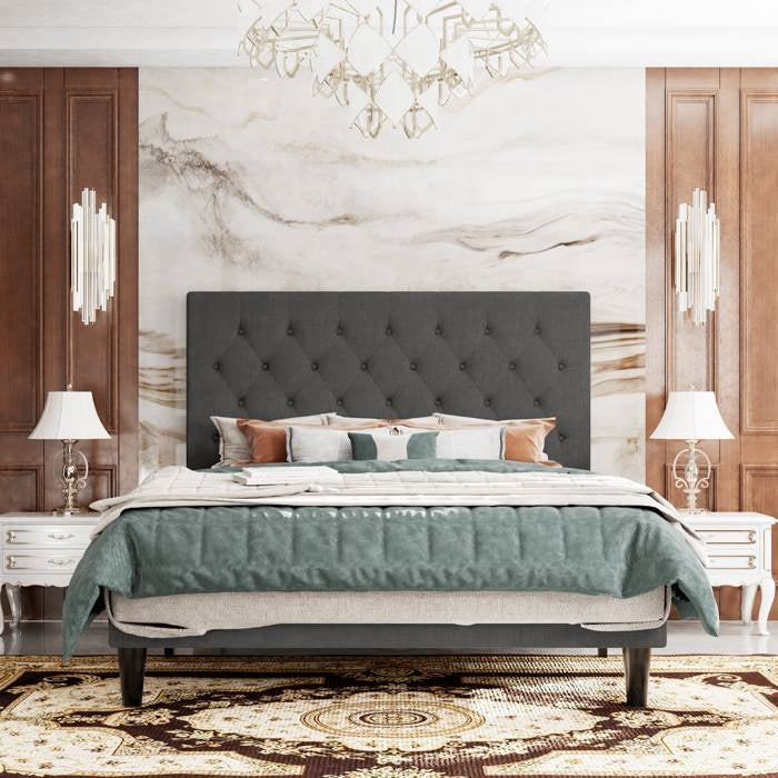 King Size Adjustable Height Grey Linen Tufted Low Profile Platform Bed — Chic Home-Decor