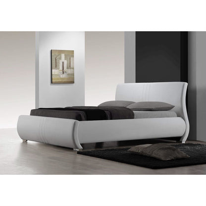 Queen size Modern White Faux Leather Upholstered Platform Bed
