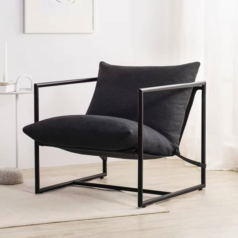 Modern Dark Grey Upholstered Accent Chair with Metal Frame — Chic Home-Decor