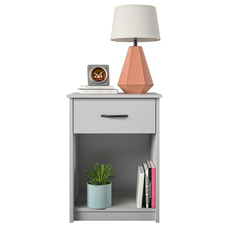 Bedroom 1-Drawer Nightstand in Light Grey Wood Finish