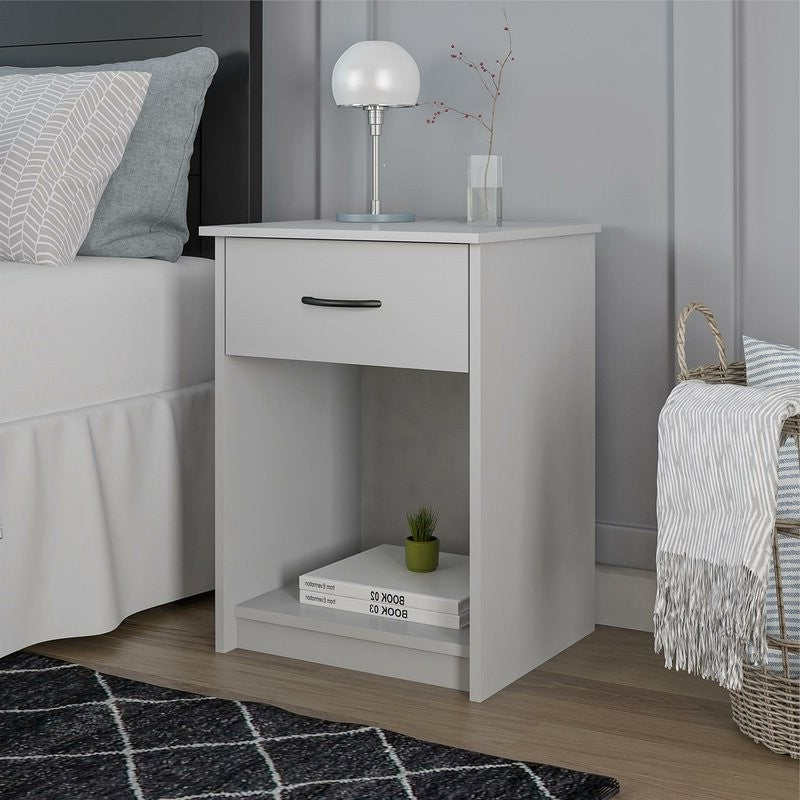 Bedroom 1-Drawer Nightstand in Light Grey Wood Finish