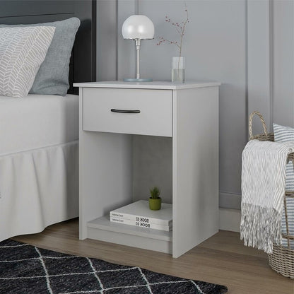 Bedroom 1-Drawer Nightstand in Light Grey Wood Finish