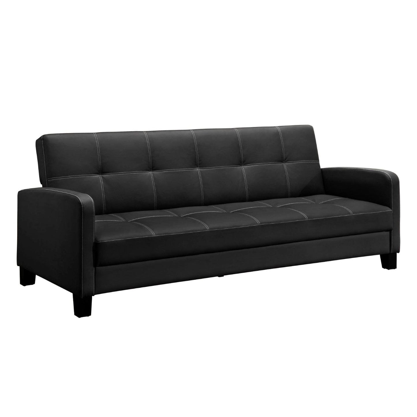 Classic Black Faux Leather Futon Sofa Sleeper