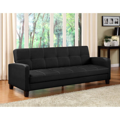 Classic Black Faux Leather Futon Sofa Sleeper