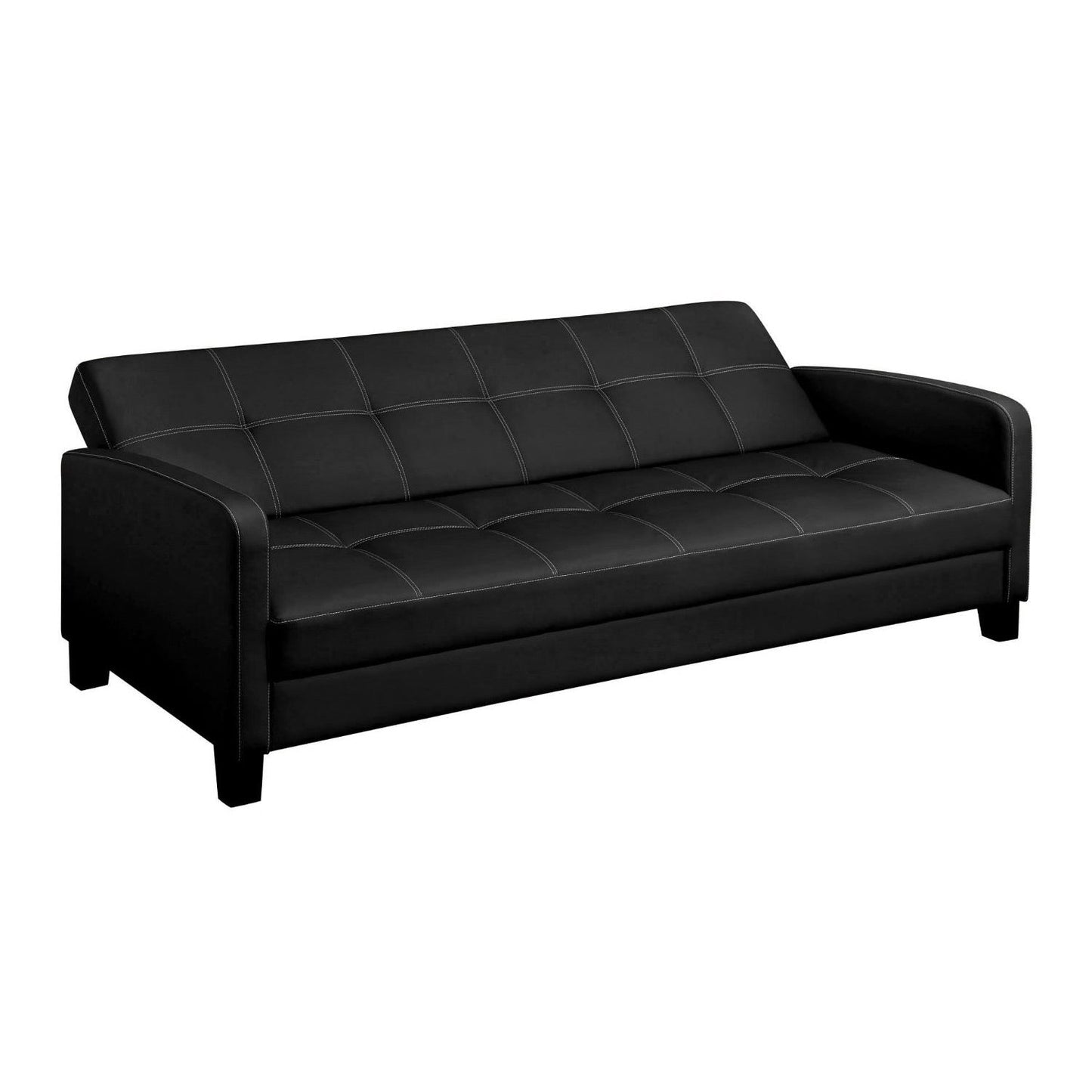 Classic Black Faux Leather Futon Sofa Sleeper