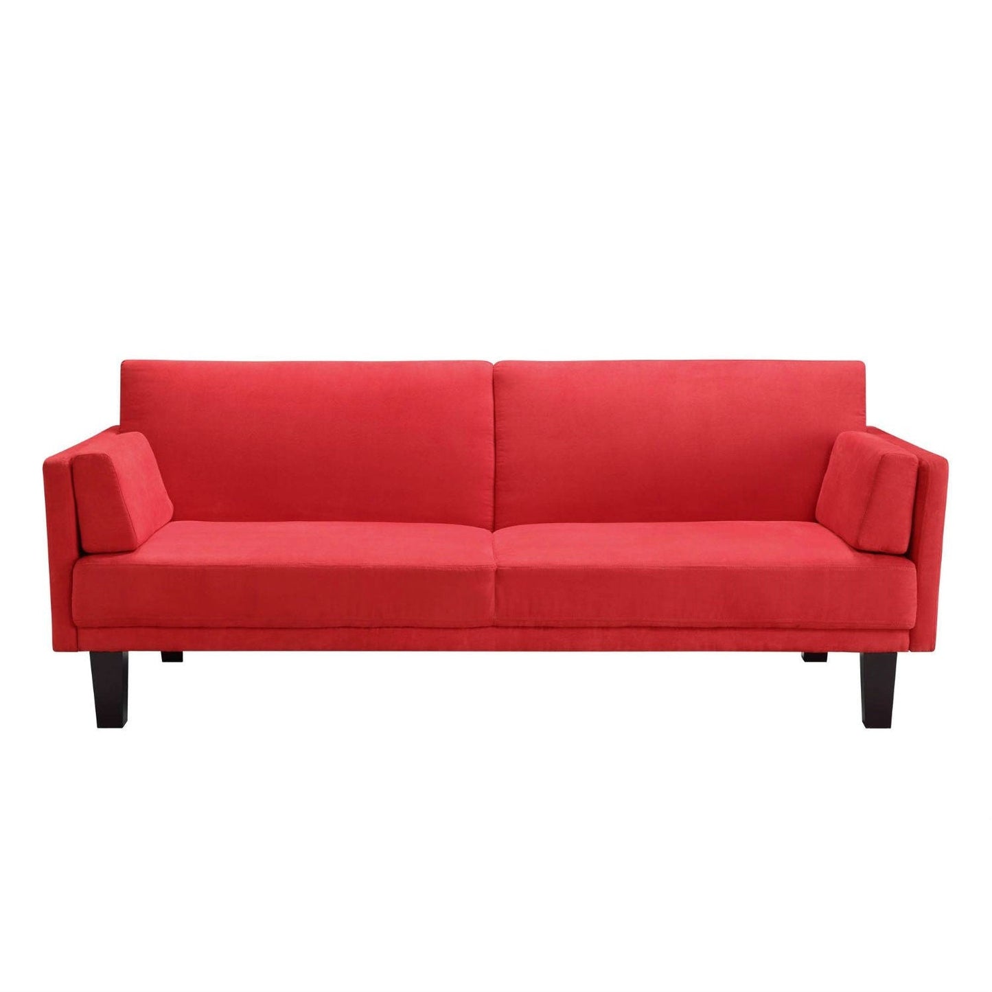 Contemporary Mid-Century Style Sofa Bed in Red Microfiber Upholstery