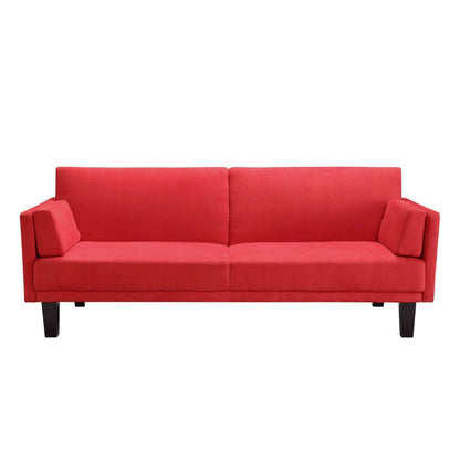 Contemporary Mid-Century Style Sofa Bed in Red Microfiber Upholstery
