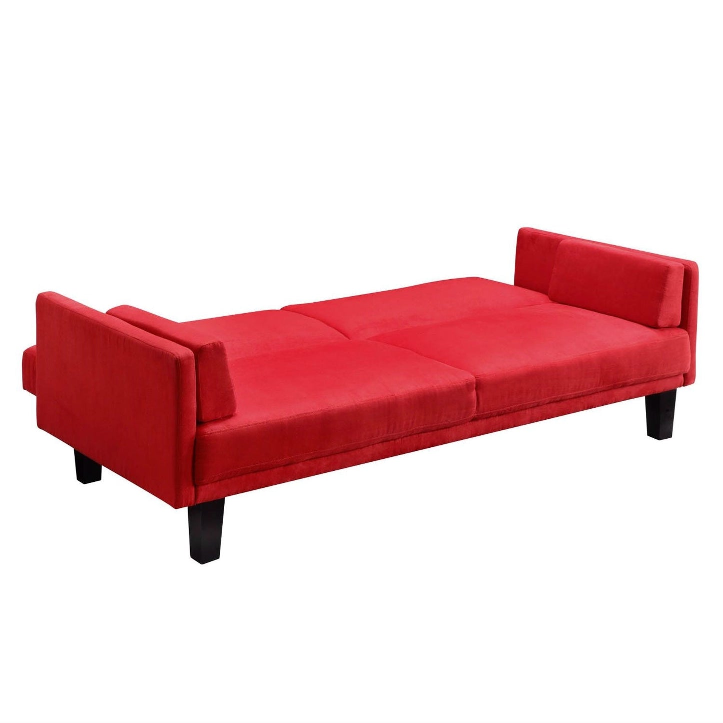 Contemporary Mid-Century Style Sofa Bed in Red Microfiber Upholstery