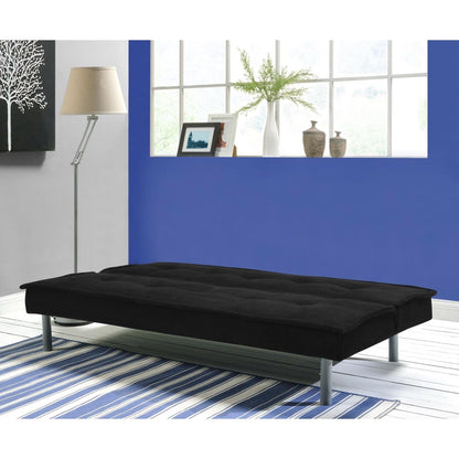 Black Microfiber Upholstered Futon Sofa Bed with Metal Legs