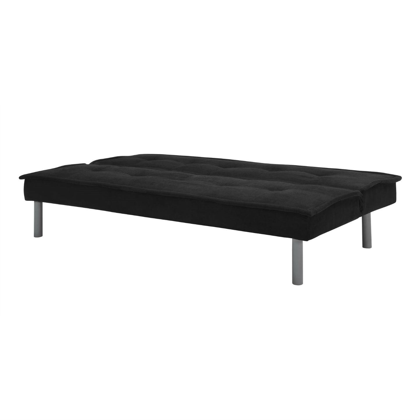 Black Microfiber Upholstered Futon Sofa Bed with Metal Legs