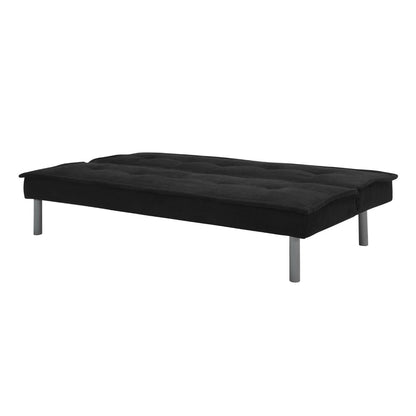 Black Microfiber Upholstered Futon Sofa Bed with Metal Legs