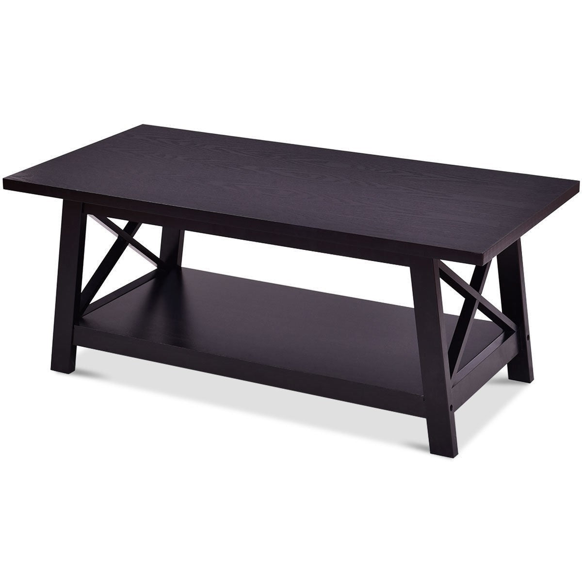 Modern Classic Black Wood Coffee Table with Bottom Shelf