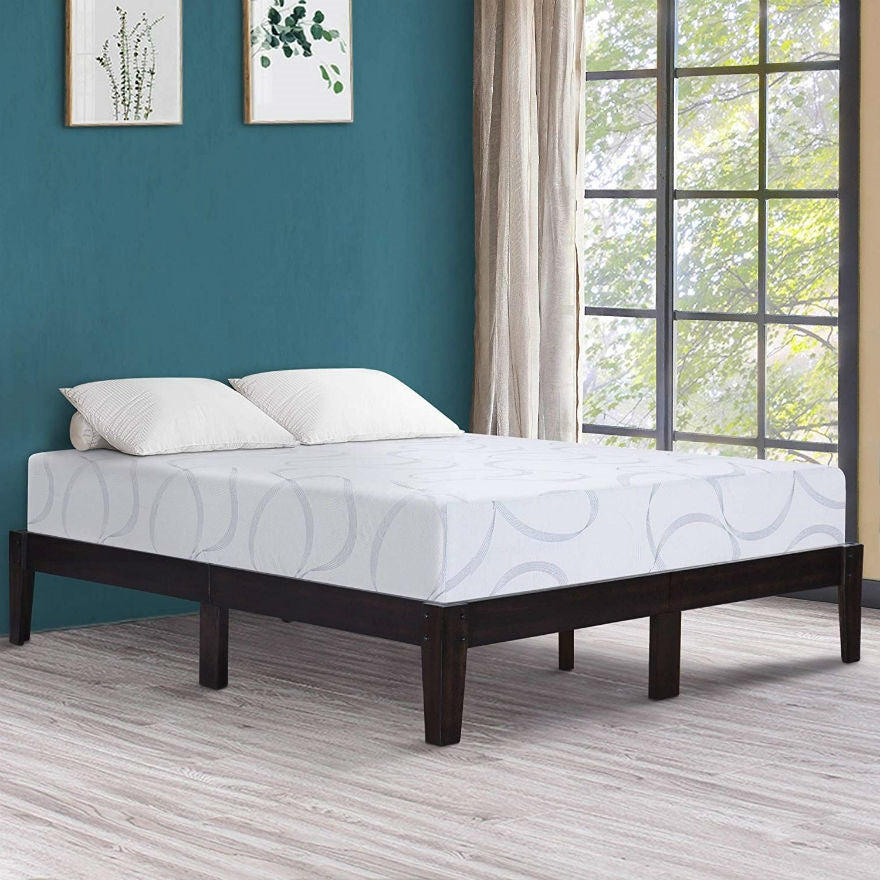Full size Solid Wood Platform Bed Frame in Dark Brown Finish