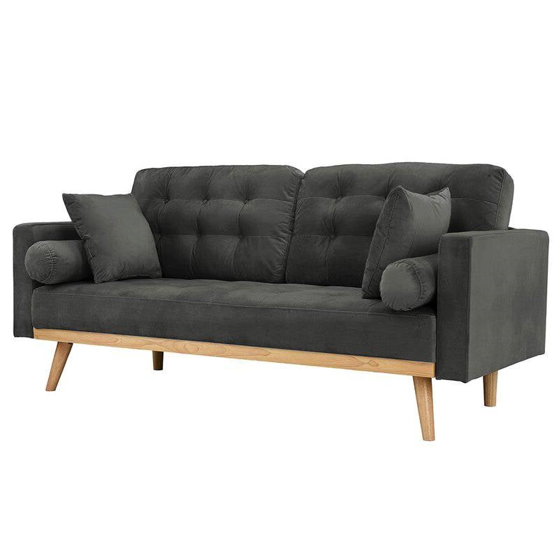 Modern Dark Grey Upholstered Sofa with Mid-Century Style Wood Legs
