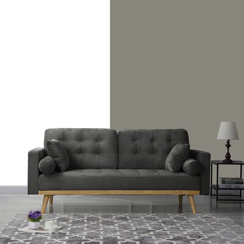Modern Dark Grey Upholstered Sofa with Mid-Century Style Wood Legs