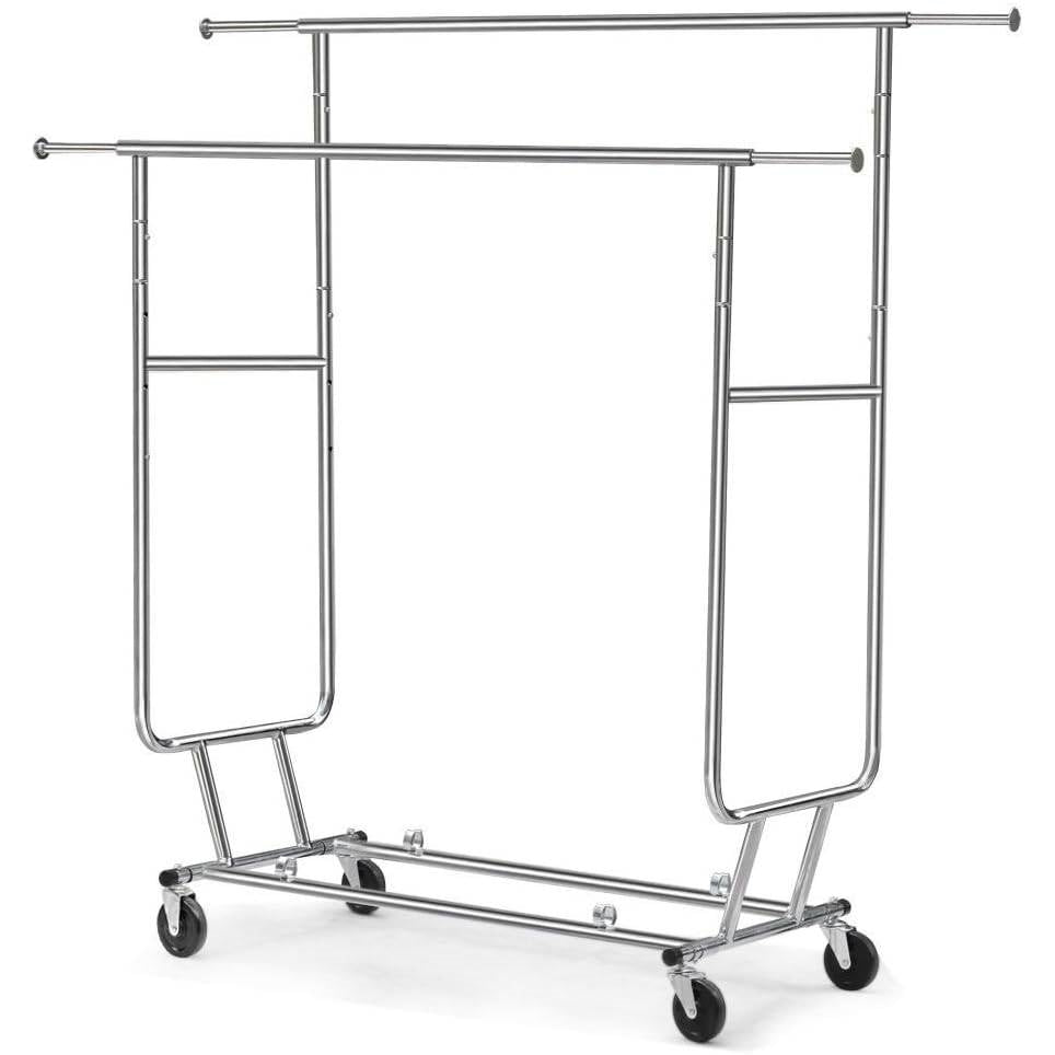 Heavy Duty Double Bar Clothes Hanging Garment Rack on Lockable Wheels — Chic Home-Decor
