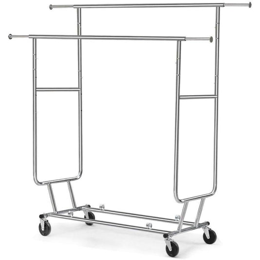 Heavy Duty Double Bar Clothes Hanging Garment Rack on Lockable Wheels — Chic Home-Decor
