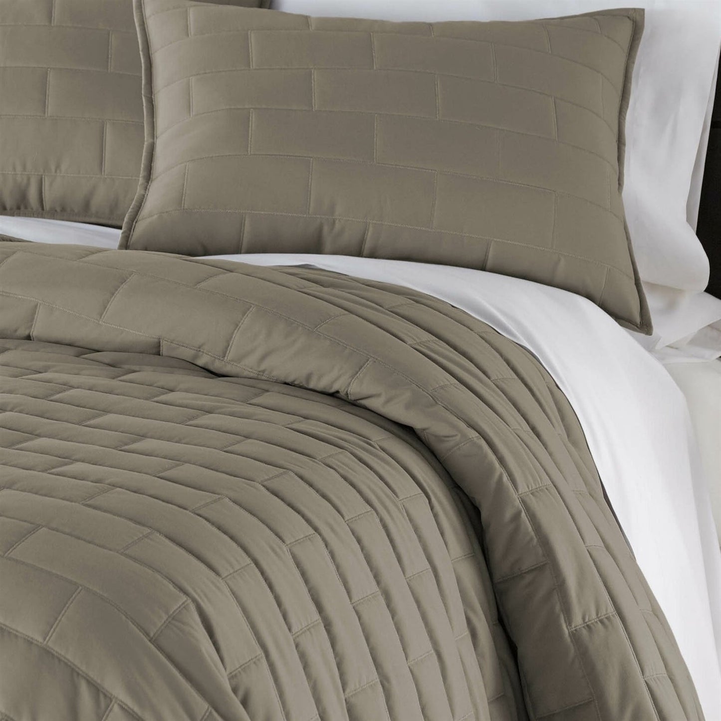 King/Cal King Modern Brick Stitch Microfiber Reversible 3 Piece Comforter Set in Taupe — Chic Home-Decor