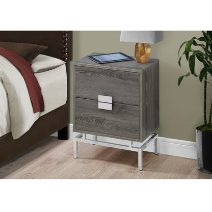 24in Modern 2 Drawer End Table Night Stand Wood Chrome Legs Dark Taupe