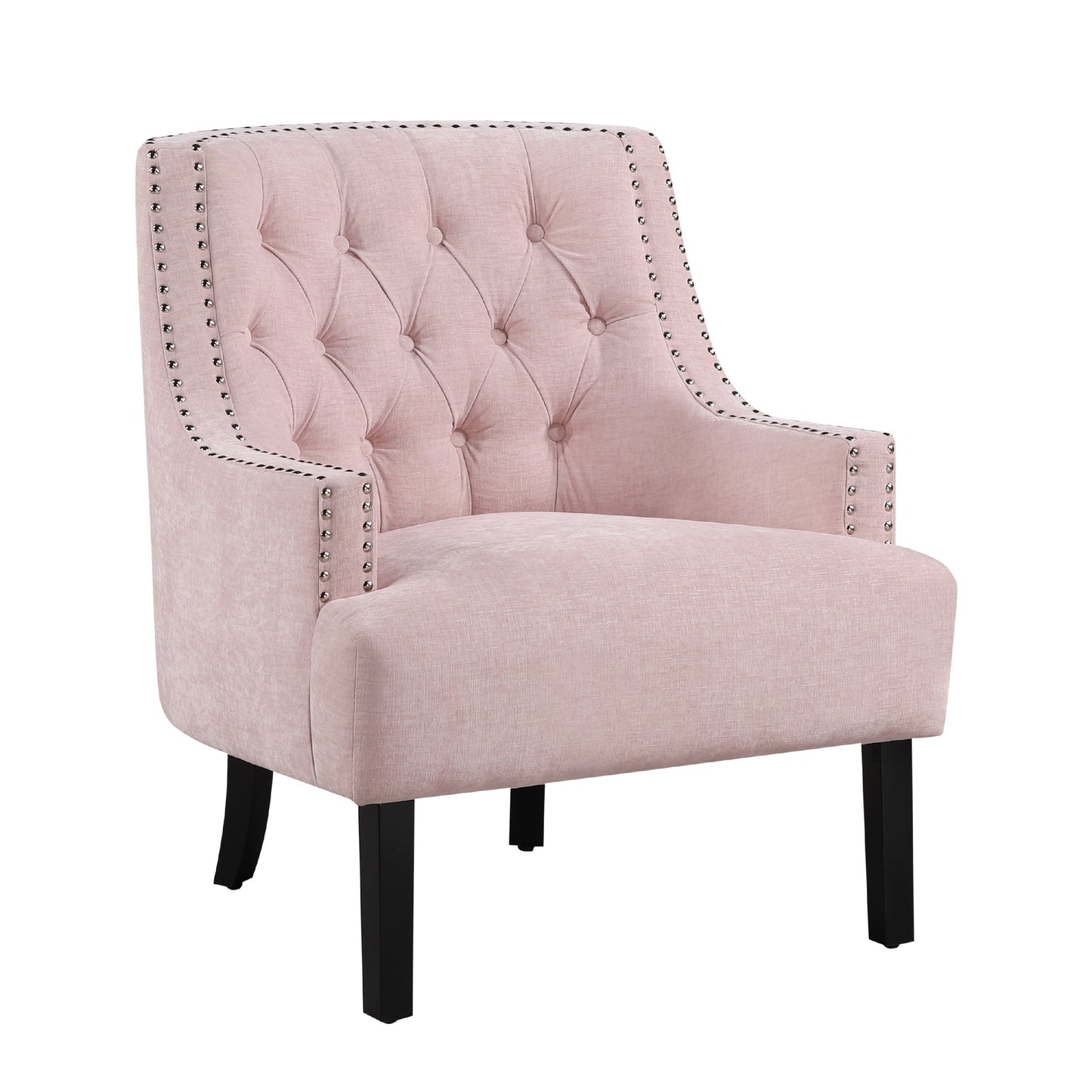 Daisie Accent Armchair, Button Tufted Gray Chenille, Solid Wood
