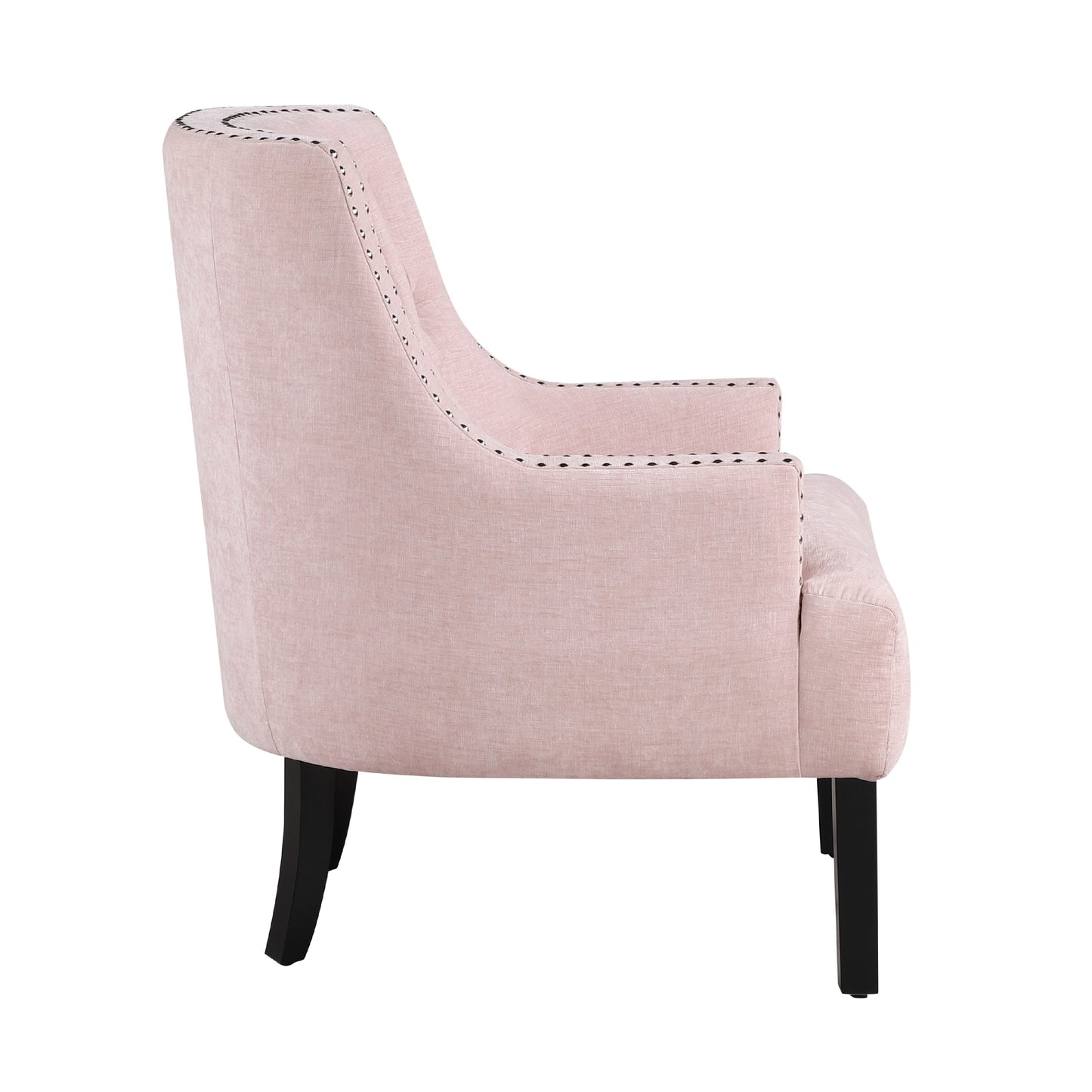 Daisie Accent Armchair, Button Tufted Pink Chenille, Solid Wood