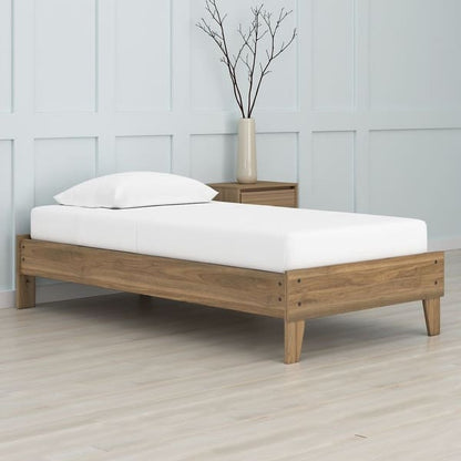 Deana Twin Platform Bed, Honey Brown Wood, Low Profile Tapered Legs