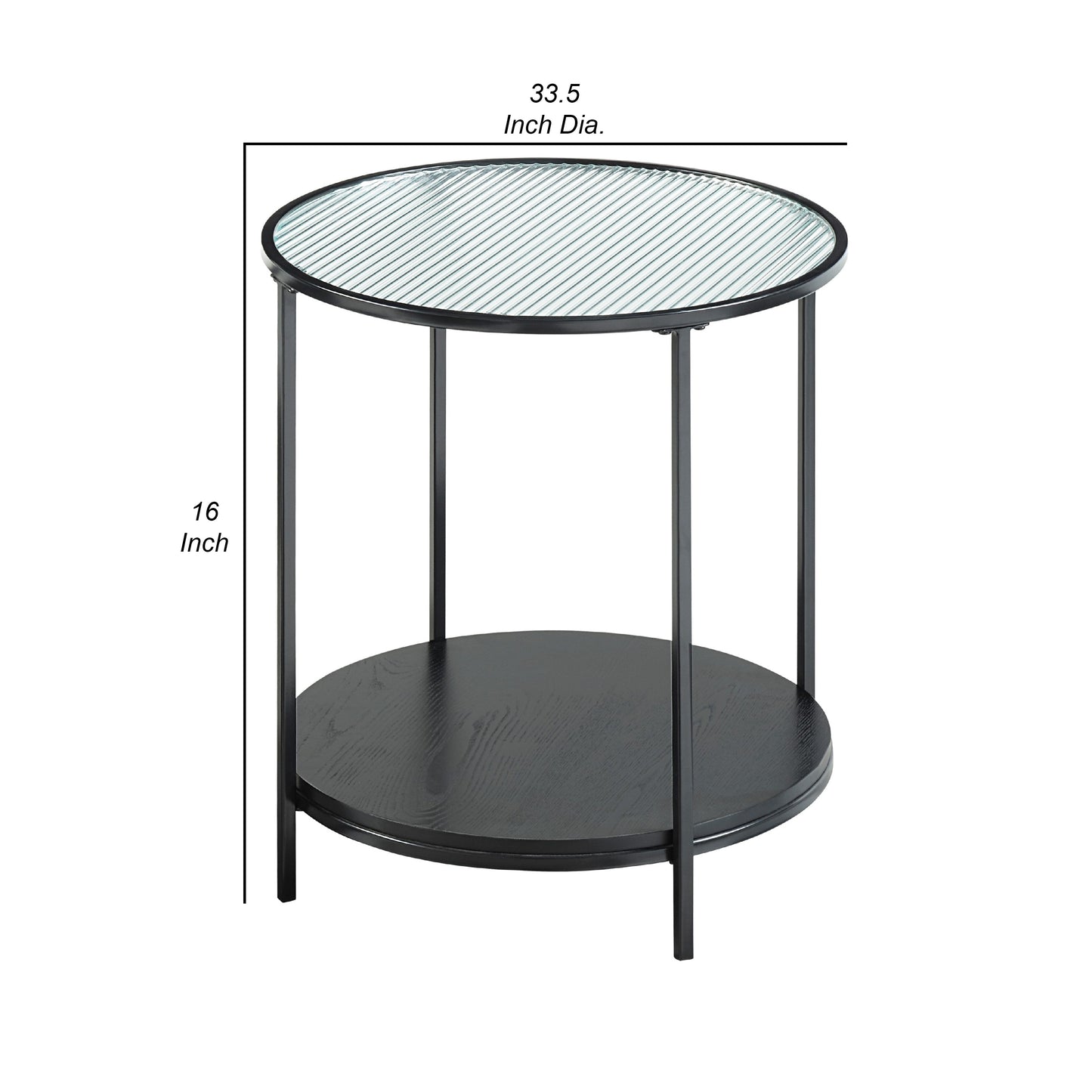 Deena 2pc Coffee and End Table Set, Fluted Glass Top, Black Metal
