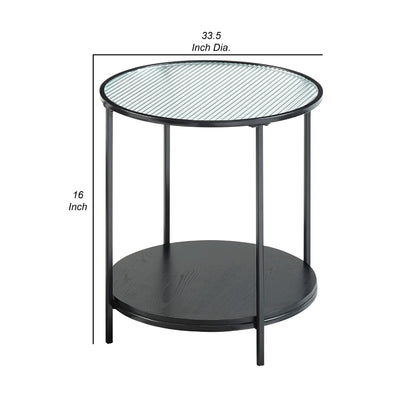 Deena 2pc Coffee and End Table Set, Fluted Glass Top, Black Metal