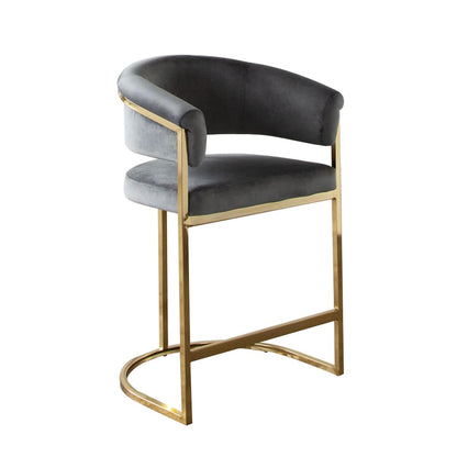 Dely Counter Height Chair, Cream Velvet with Gold Metal Sled Frame