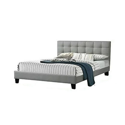Dex Modern Platform Full Size Bed, Plush Tufted Upholstery, Light Gray