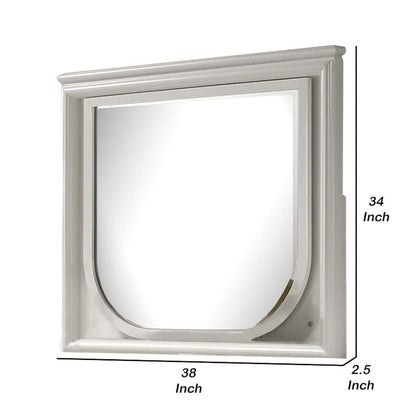 Dima Dresser Mirror, 38 Inch, White Rubberwood, Embossed Panels w LED