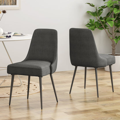 Dining Side Chair Set of 2, Smooth Textured Gray Fabric Armless Design