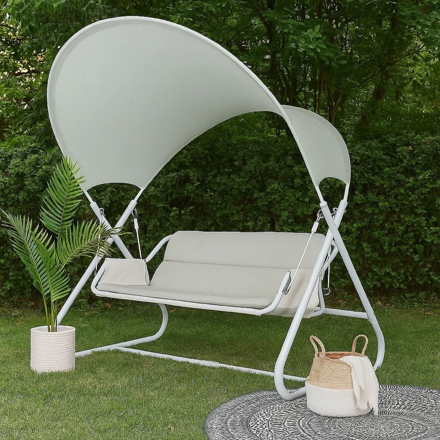 Diz Outdoor Hanging  Double Swing Sofa Chair, White Powder Coated Steel