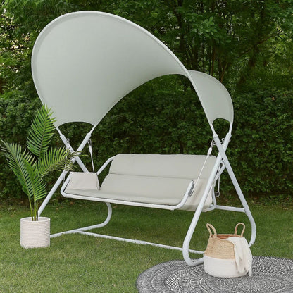Diz Outdoor Hanging  Double Swing Sofa Chair, White Powder Coated Steel