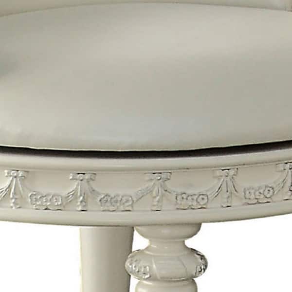 Dorie 21 Inch Swivel Chair Vanity Stool, Low Back, Ivory White Faux Leather