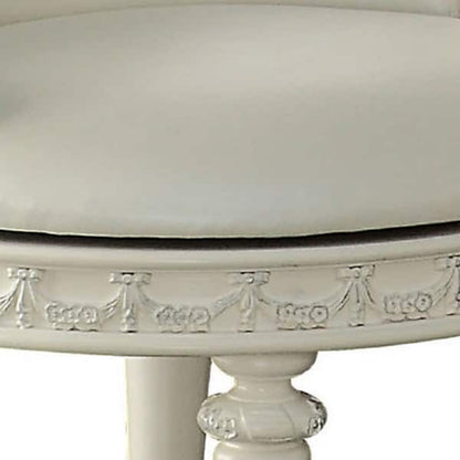 Dorie 21 Inch Swivel Chair Vanity Stool, Low Back, Ivory White Faux Leather