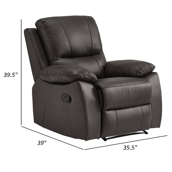 Drake 39 Inch Manual Recliner Chair, Soft Brown Faux Leather, Solid Wood