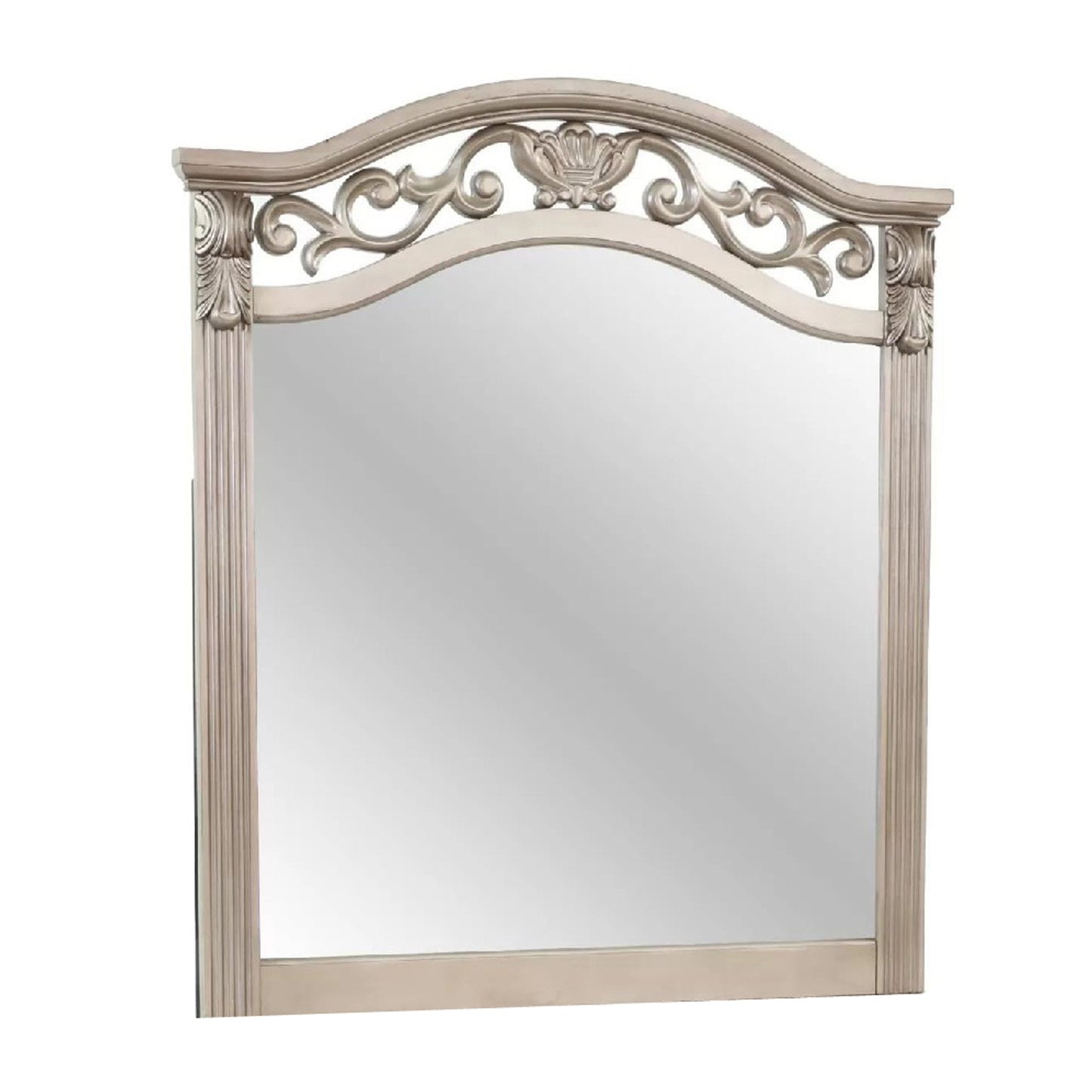 Dresser Mirror, Antique Silver Pine Wood, Molded Frame Detail, 37x41