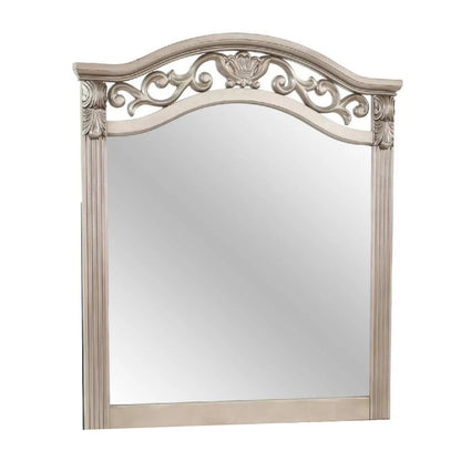 Dresser Mirror, Antique Silver Pine Wood, Molded Frame Detail, 37x41