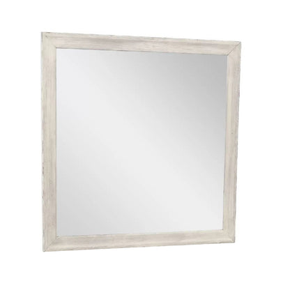 Dresser Mirror, Antique White Poplar Wood Frame, Square 40 Inch