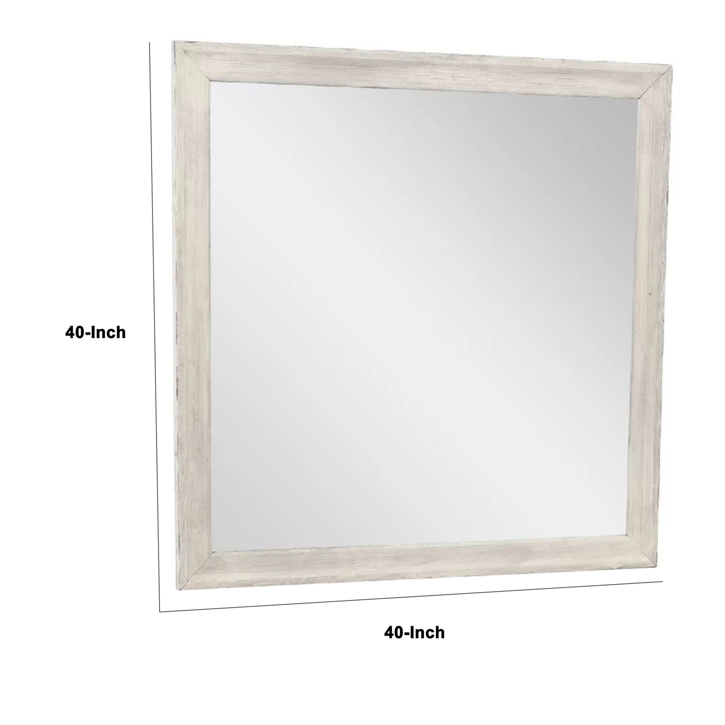 Dresser Mirror, Antique White Poplar Wood Frame, Square 40 Inch