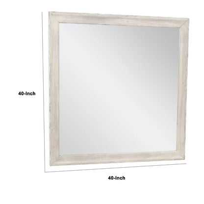 Dresser Mirror, Antique White Poplar Wood Frame, Square 40 Inch