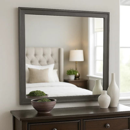 Dresser Mirror, Charcoal Gray Poplar Wood Frame, Square 40 Inch