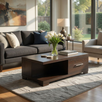 Duny Coffee Table with Open Shelf, 50 Inch, 1 Door, Espresso Brown