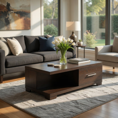 Duny Coffee Table with Open Shelf, 50 Inch, 1 Door, Espresso Brown